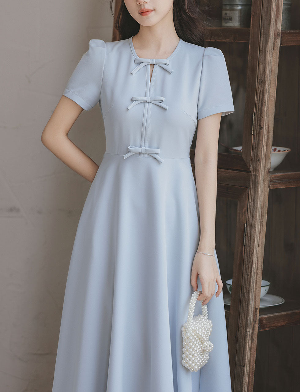 Light Blue Bow Collar 1950S Vintage Dress