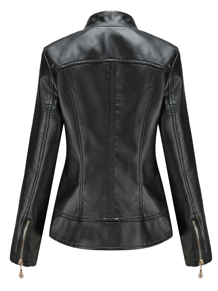 Light Green Long Sleeve PU Leather Motorcycle Jacket