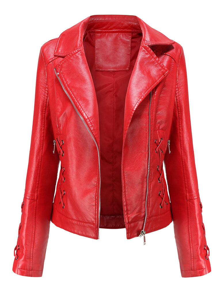 Black Weave Long Sleeve PU Leather Motorcycle Jacket