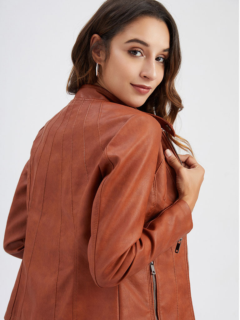 3 Color Long Sleeve PU Leather Motorcycle Jacket
