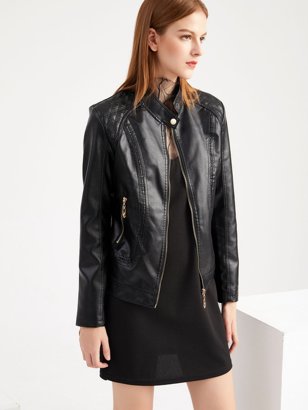 Soft Coat Long Sleeve PU Leather Motorcycle Jacket For Women