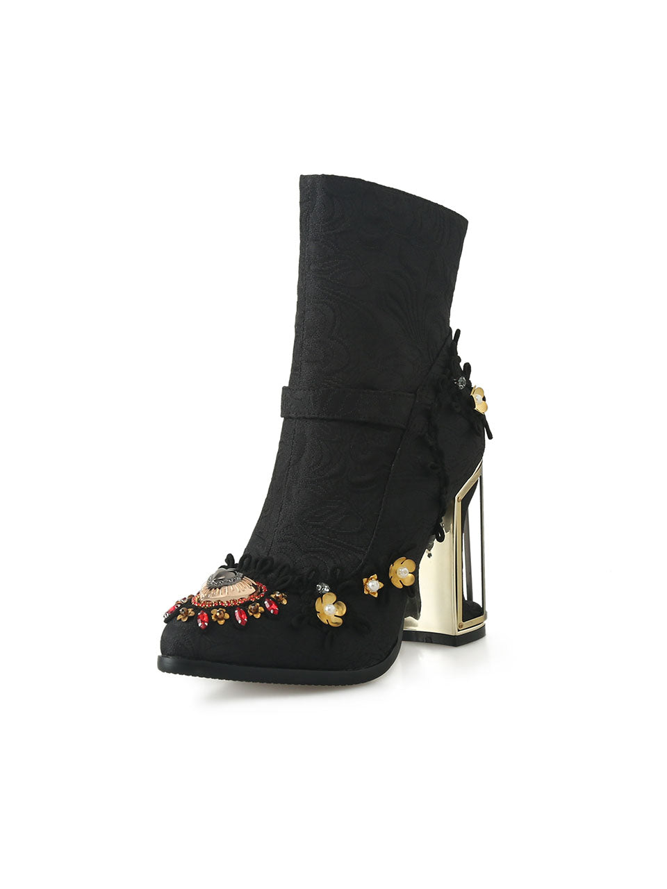 10CM Lace Chunky High Heel Bootie Vintage Shoes