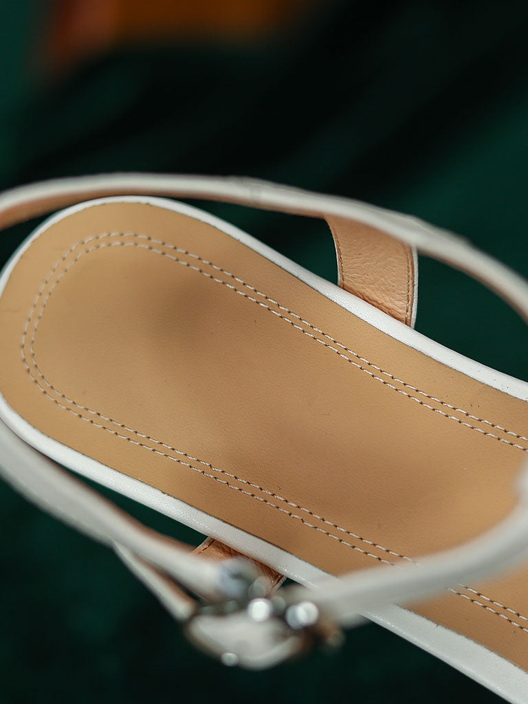 Flats Sandals Round Toe Hollow Belt Leather Vintage Shoes