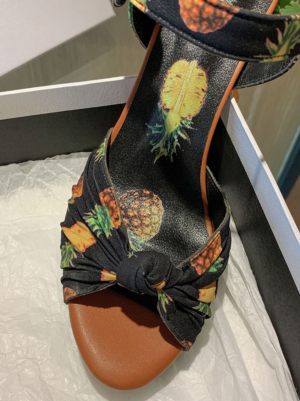 Fruit Heel Pineapple Print Platform Bow Vintage Sandals