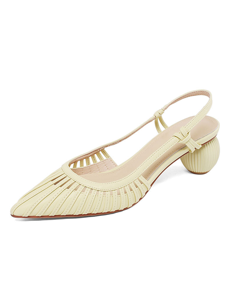 Ball Heel Sandals Pointed Toe Hollow Belt Leather Vintage Shoes
