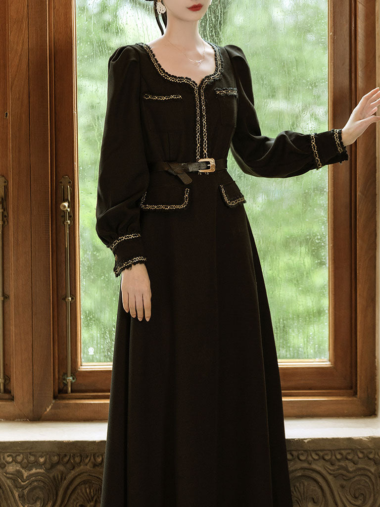 Black Ballet Square Collar 1950S Vintage Little Black Dress