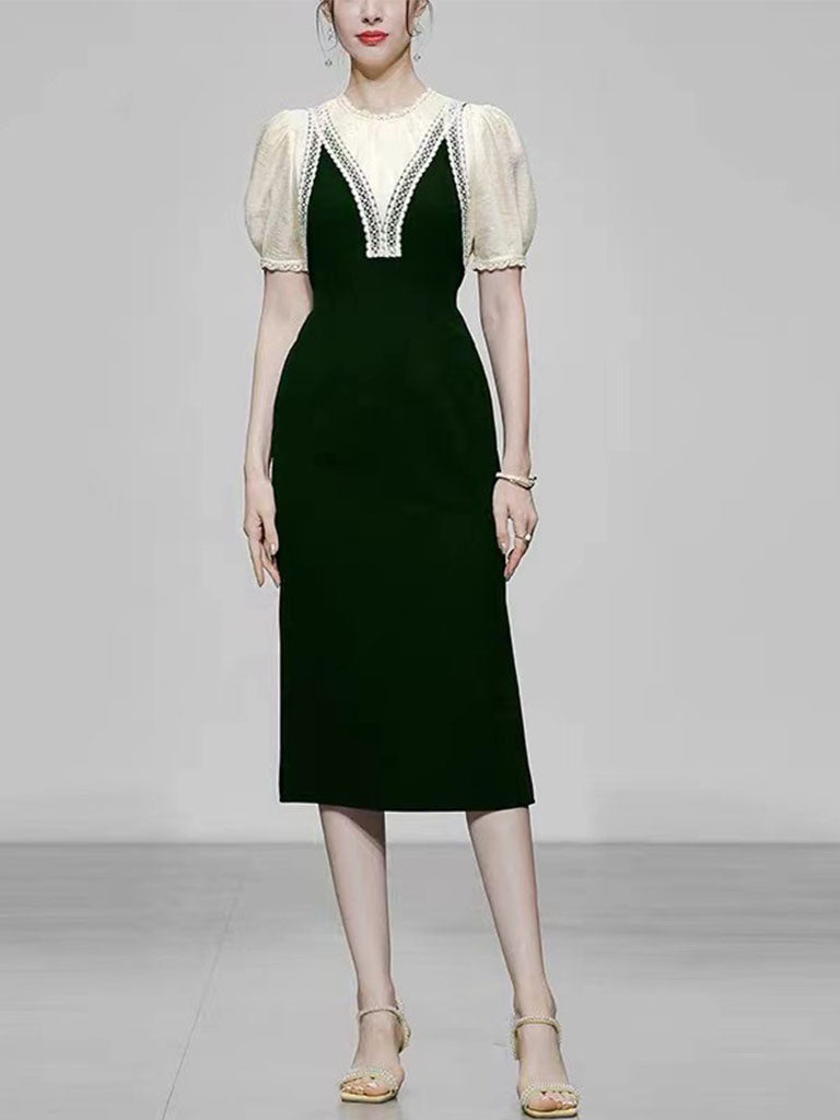 White 1950S Vintage Lace Puff Sleeve Bodycon Dress
