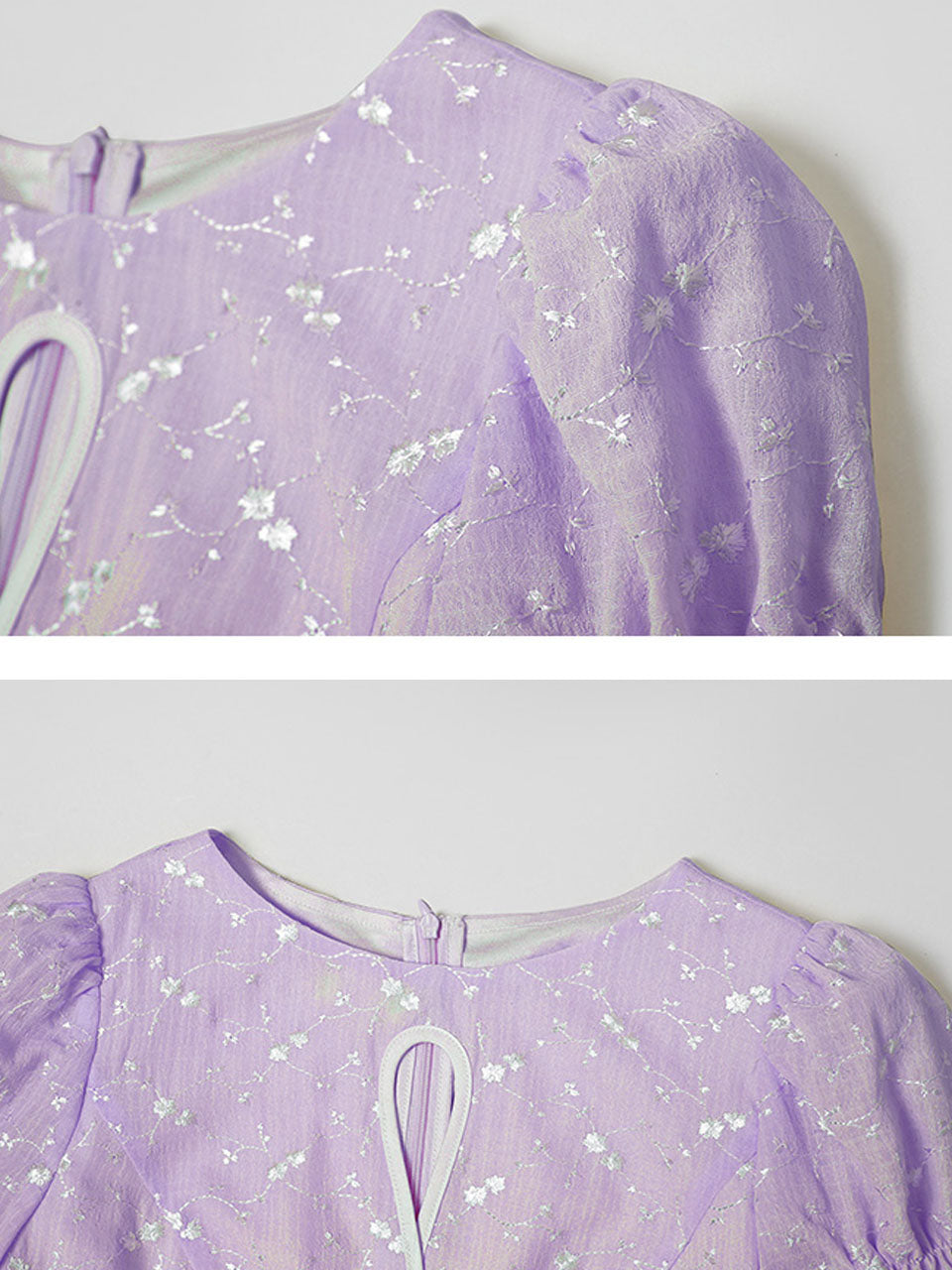 Lilac Flower Embroidery Crew Neck 1950S Vintage Dress