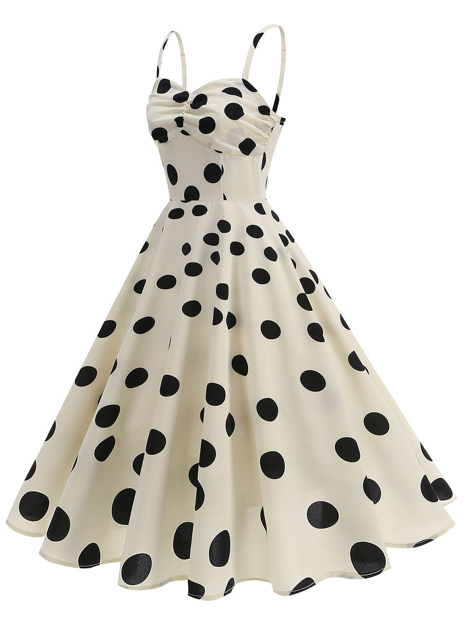 White and Black Polka Dots  Spaghetti Ruffles 1950S Vintage Dress Inspired by Cruella de Vil
