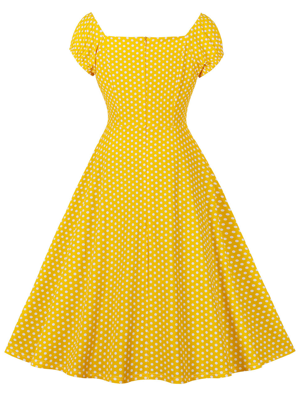 Yellow Polka Dots Cap Sleeve Short Sleeve 1950S Vintage Swing Dress