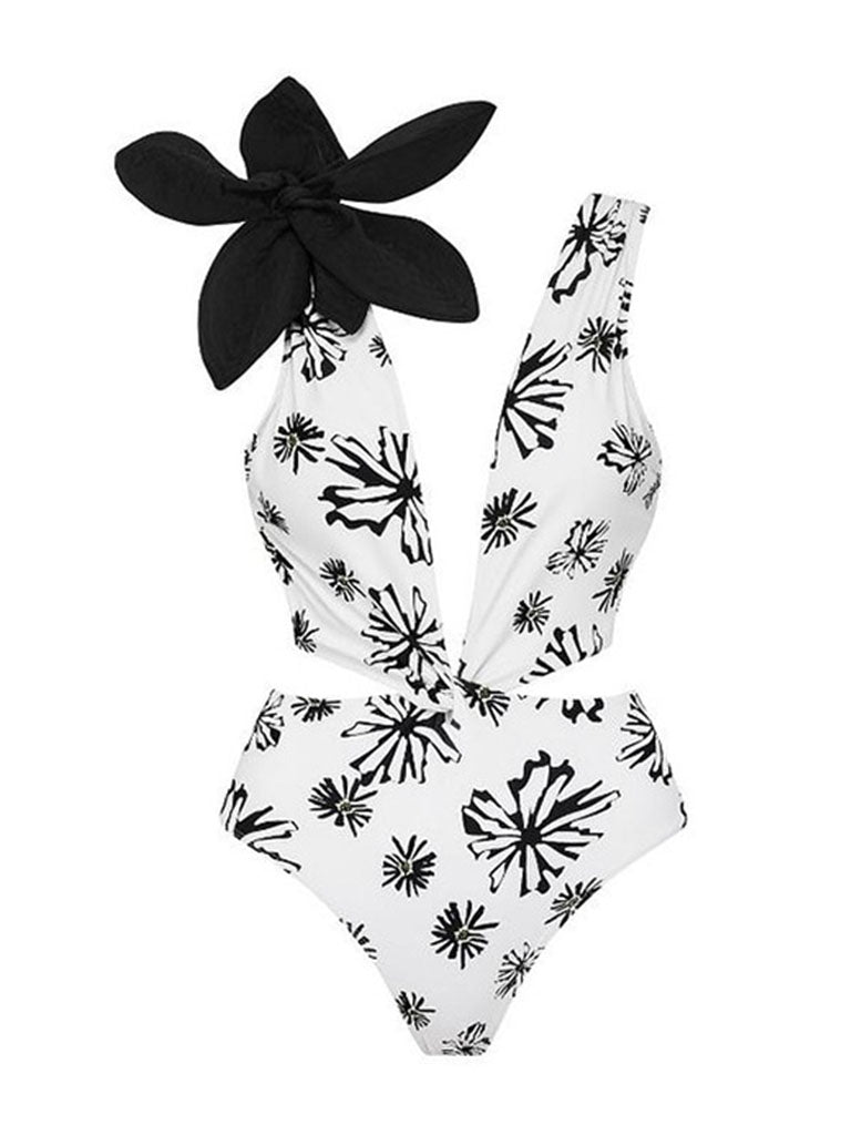 2PS Flower Print V Neck One Piece