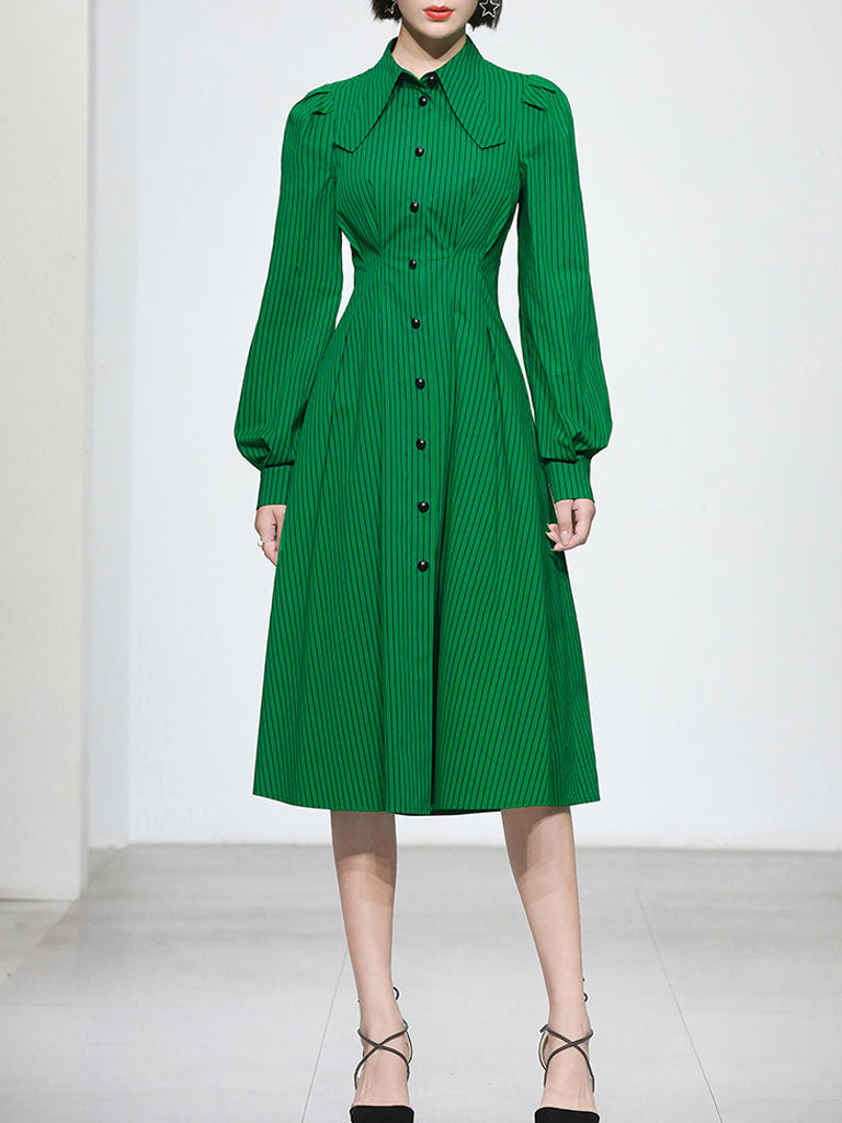 Green And Black Stripe Long Sleeve 1950S Halloween Vintage Dress
