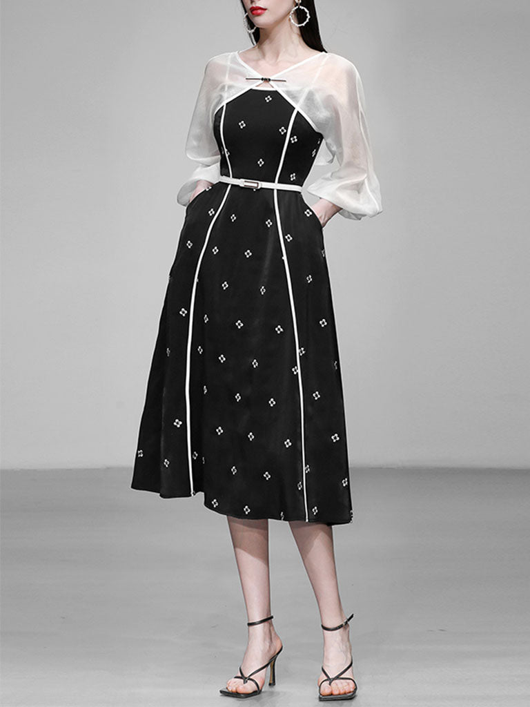 2PS White 1950S Vintage Cape And Spaghetti Strap Flower Swing Dress Suit