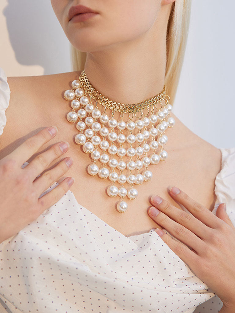 1950S Plastic Pearl Fringe Vintage Party Necklace