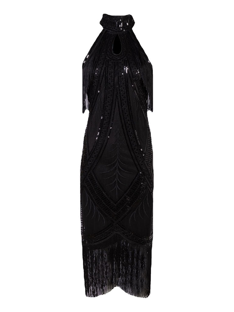 Apricot Cold Shoulder Gatsby Glitter Fringe 1920s Flapper Dress