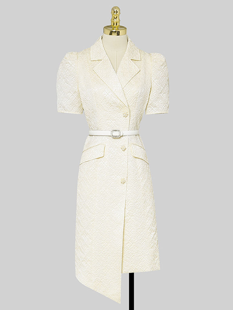 Apricot Lace Puff Short Sleeve Blazer Bud Dress