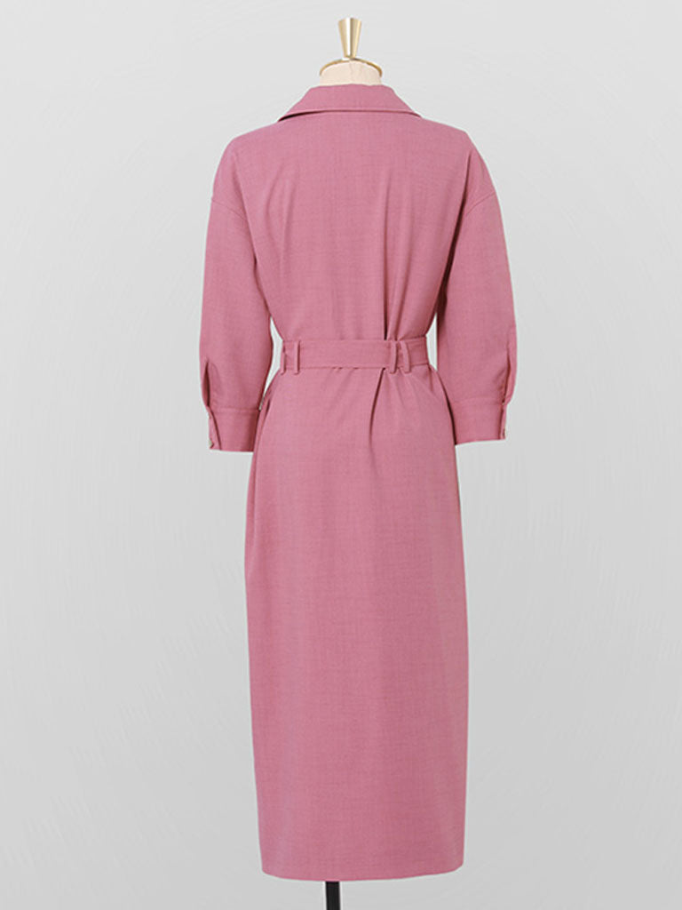 Nude Pink Turndown Collar Half Sleeve 1940S Vintage Dress