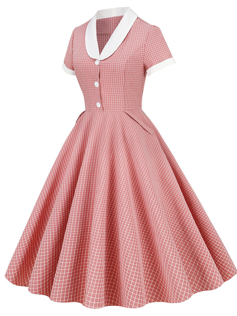 Plaid Tuxedo Collar 1950S Vintage Dress