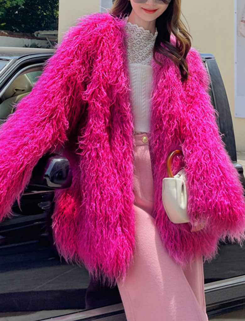 Green Faux Fur Long Sleeve Lambswool Coat Winter Coat
