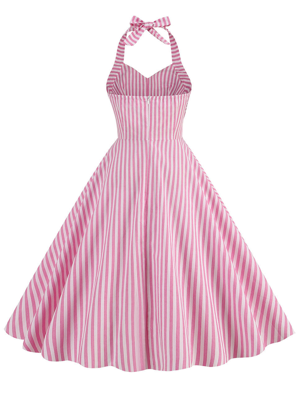 Pink And White Vertical Stripe Halter Barbie Same Style 1950S Vintage Dress