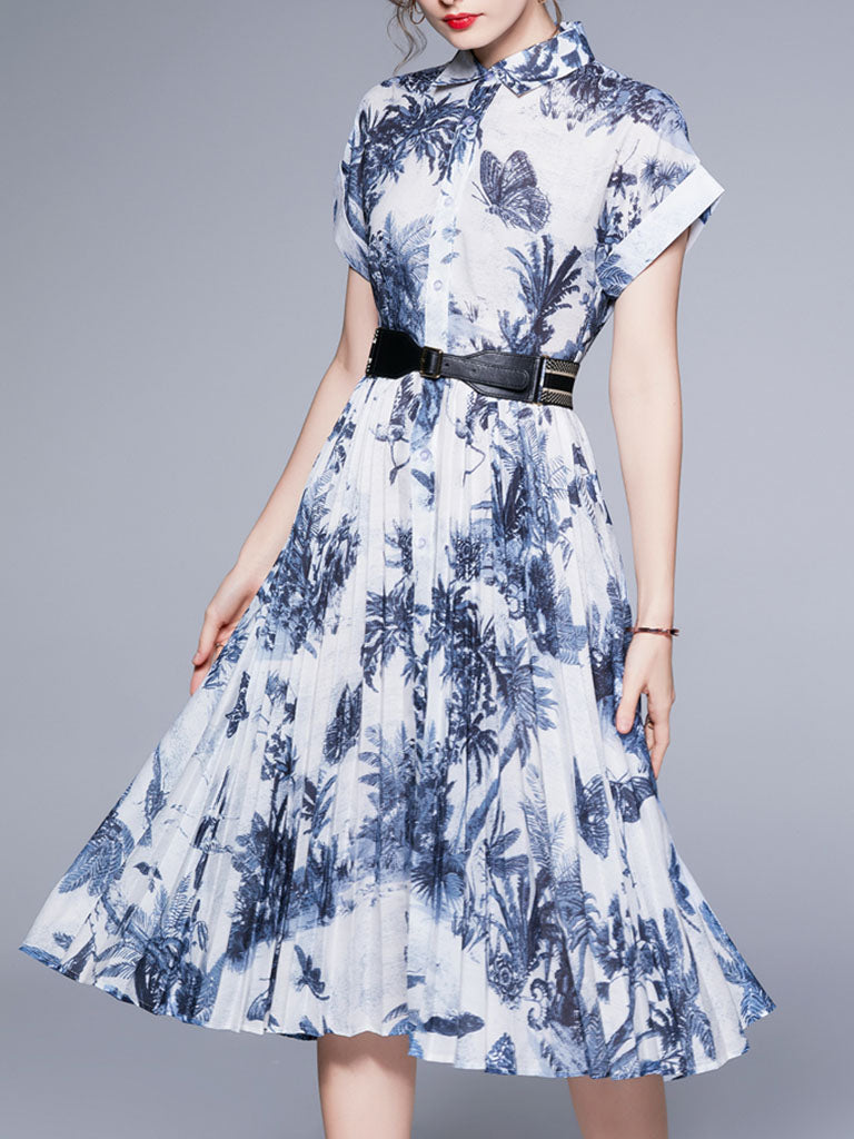 Blue Butterfly Print 1950S Vintage Dress