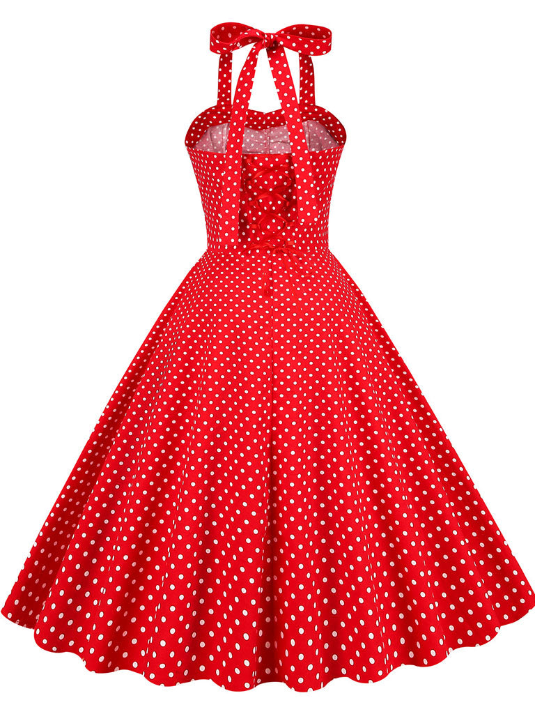 Red And White Polka Dots Vintage Halter 1950S Dress