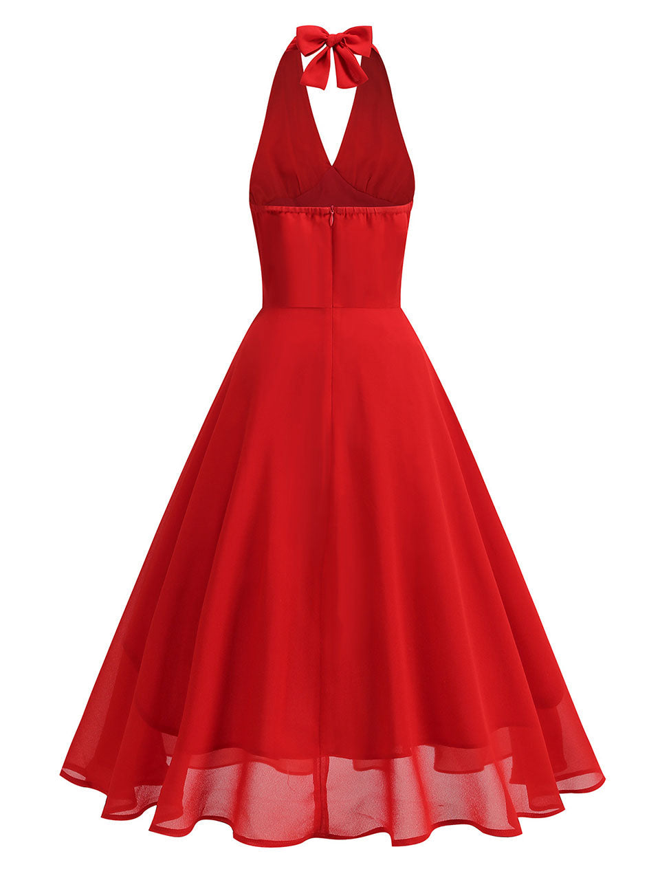 Red Halter Backless 1950S Vintage Swing Dress