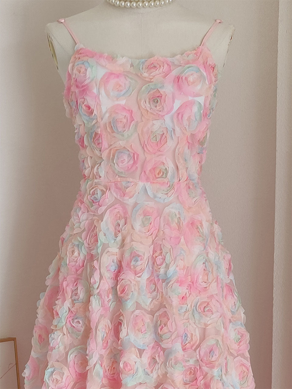 Rose Luxury Spaghetti Strap High Waist Swing Party Dress