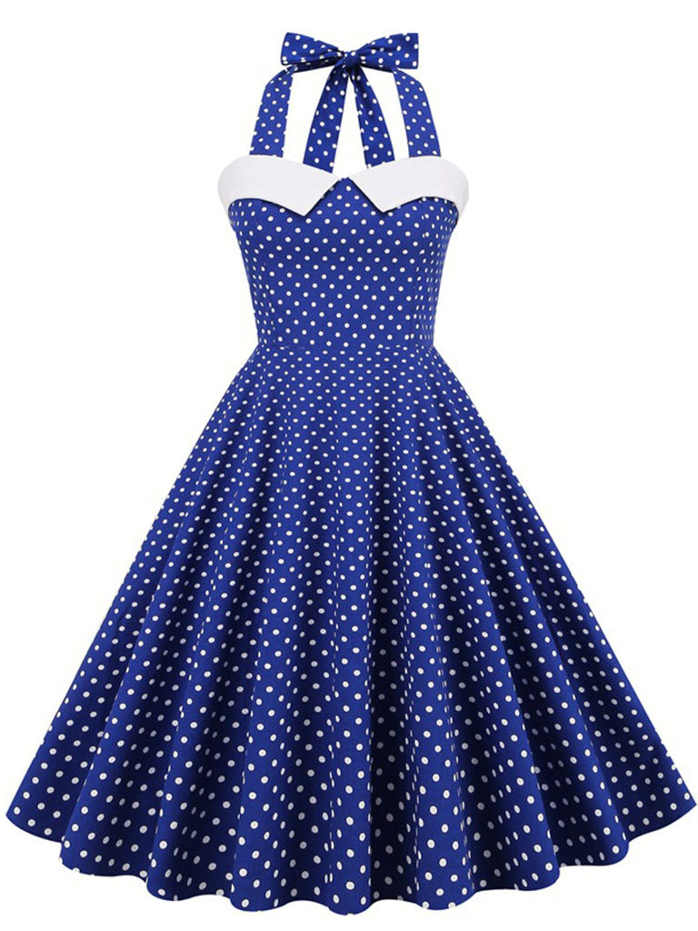 Polka Dots Halter Backless 1950S Vintage Swing Dress