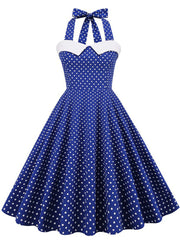 Polka Dots Halter Backless 1950S Vintage Swing Dress