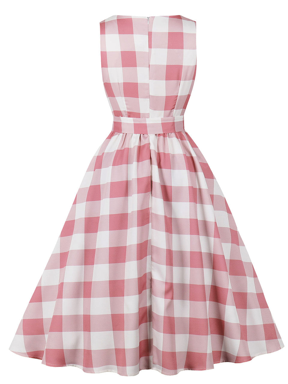 Barbie Pink And White Plaid Square Neck 1950s Swing Dress