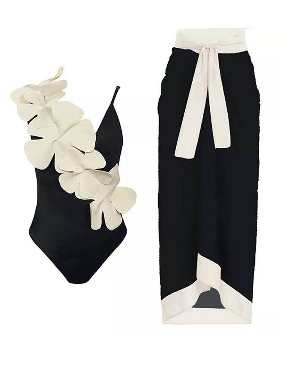 Black And White Flower One Piece