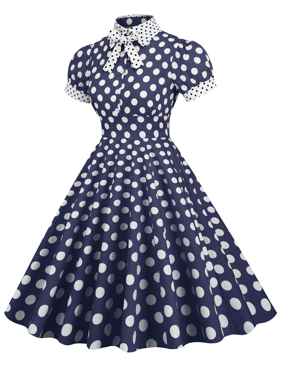 Navy Polka Dots Bowknot Swing Vintage 1950S Dress