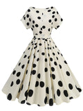 1950s Cruella De Vil Polka Dot Short Sleeve Vintage Swing Dress