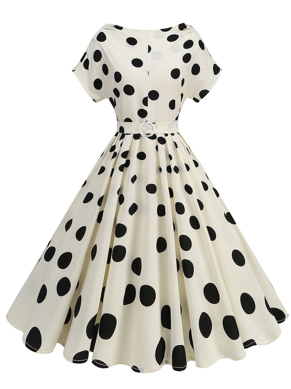 1950s Cruella De Vil Polka Dot Short Sleeve Vintage Swing Dress