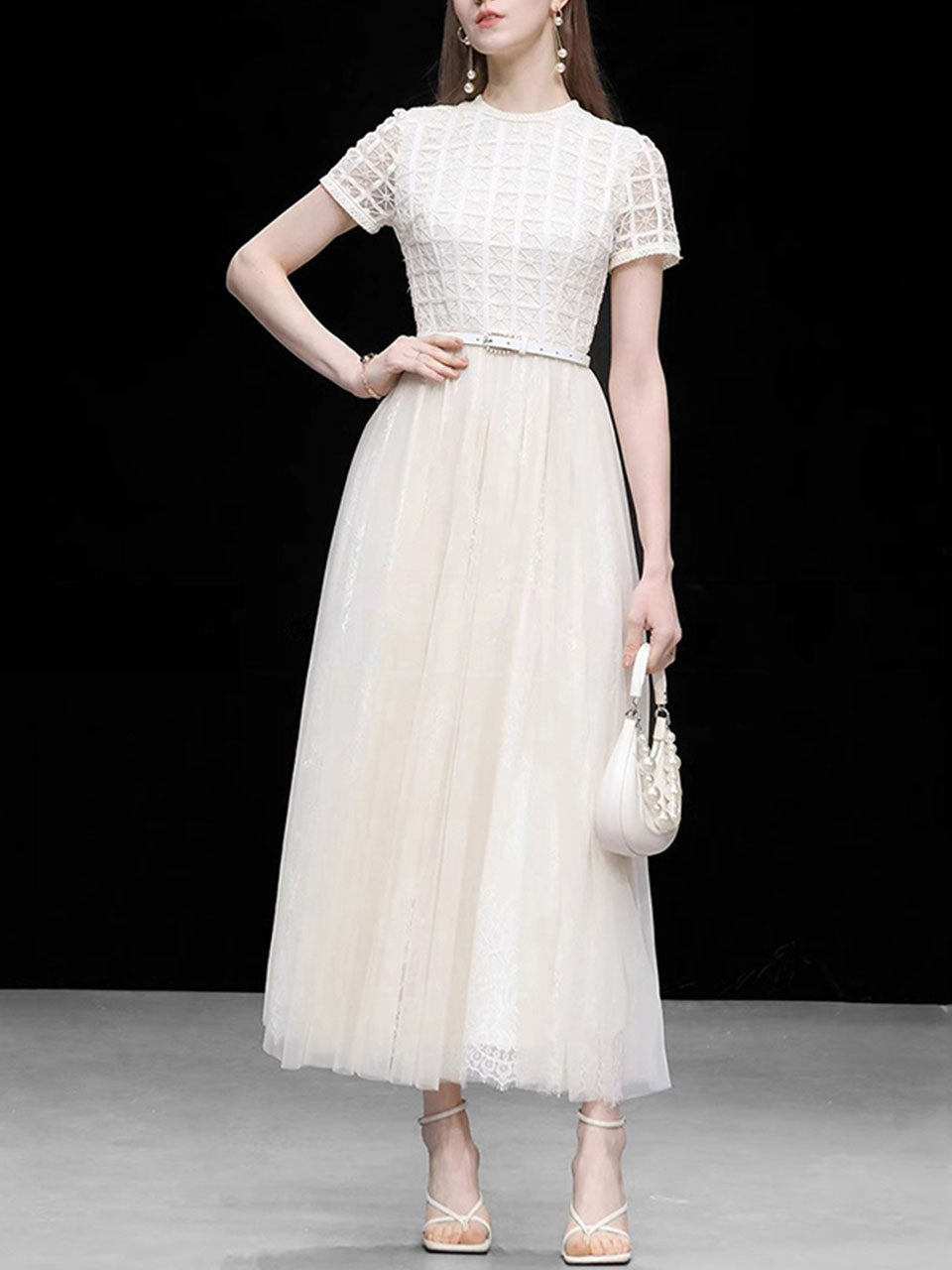 White Luxury Embroidered Lace Maxi Dress