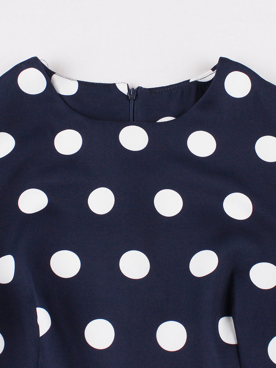 Navy Crew Neck Polka Dots 1950s Vintage Swing Dress
