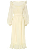 Yellow Ruffles Collar Long Sleeve 1950S Vintage Dress