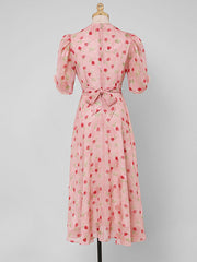Pink Rose Floral Chiffon Vintage Style 1950S Dress