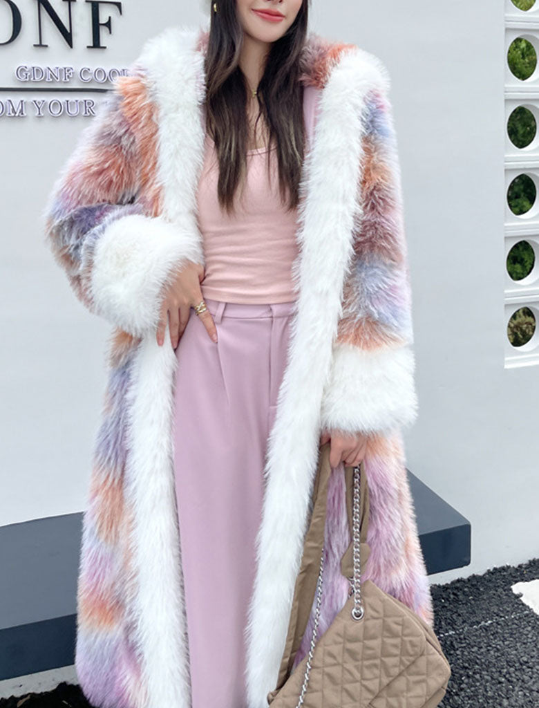 Faux Fur Coat V Neck Long Sleeve Hooded Maxi Winter Coat