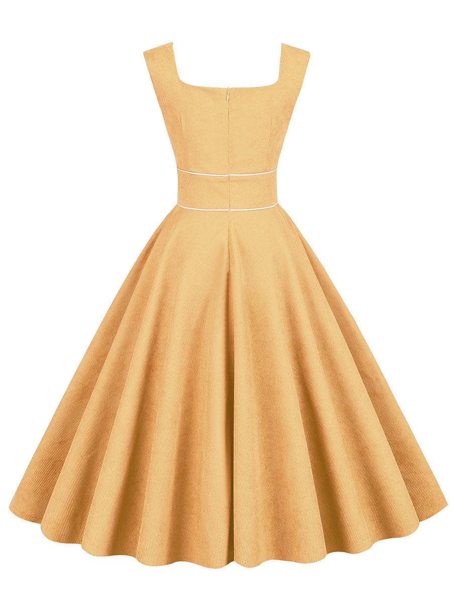 Light Yellow Corduroy Sleeveless 1950S Vinatge Dress