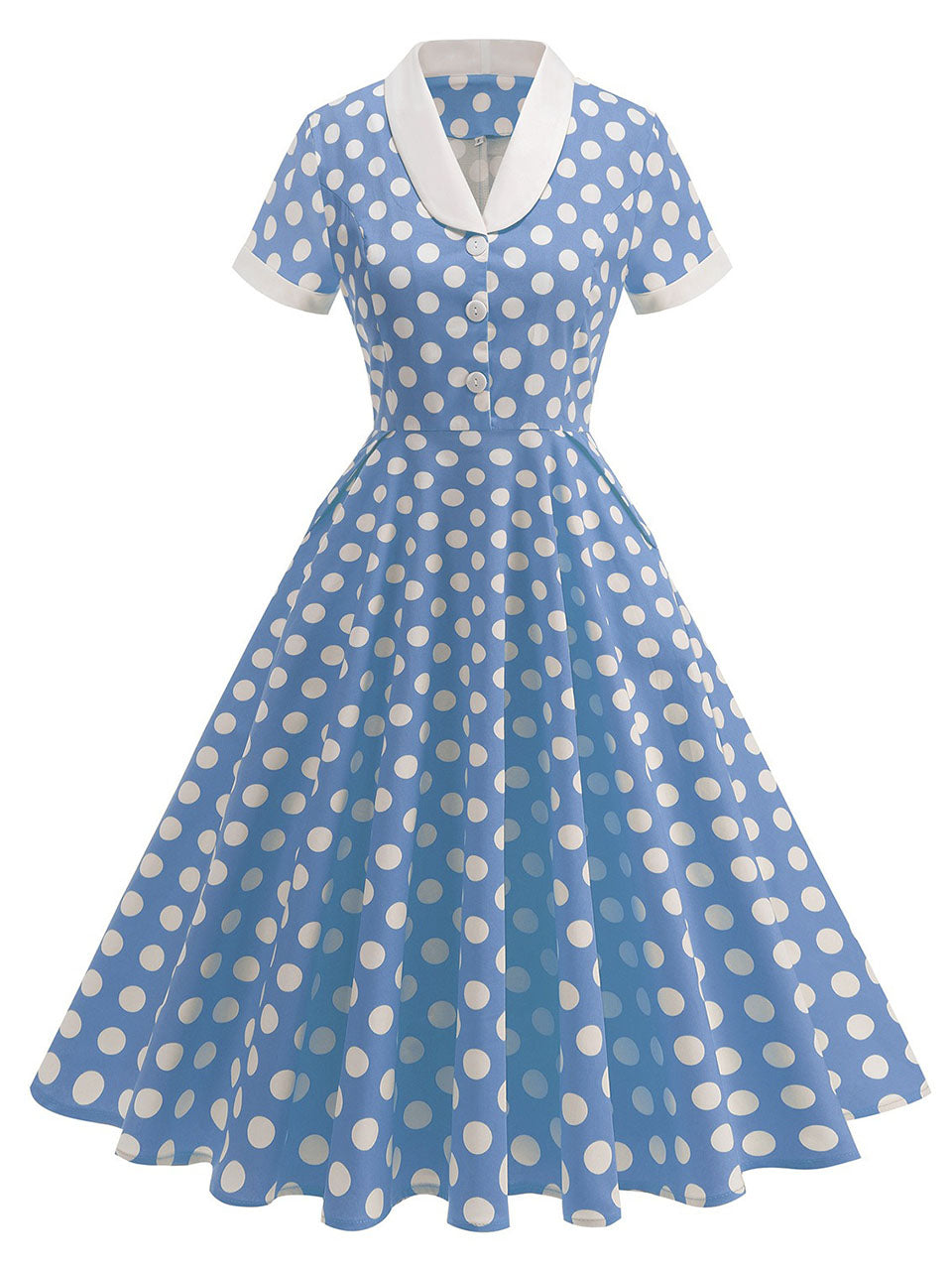Tuxedo Collar Polka Dots 1950S Dress