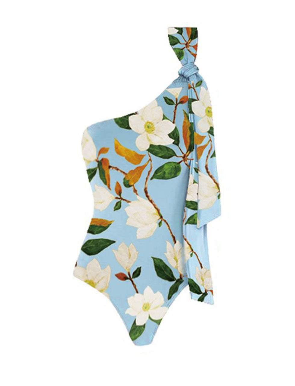 Blue One Shoulder Two Piece Floral Print Swimsuit
