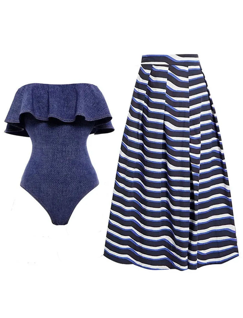 Denim Off Shoulder Ruffles One Piece