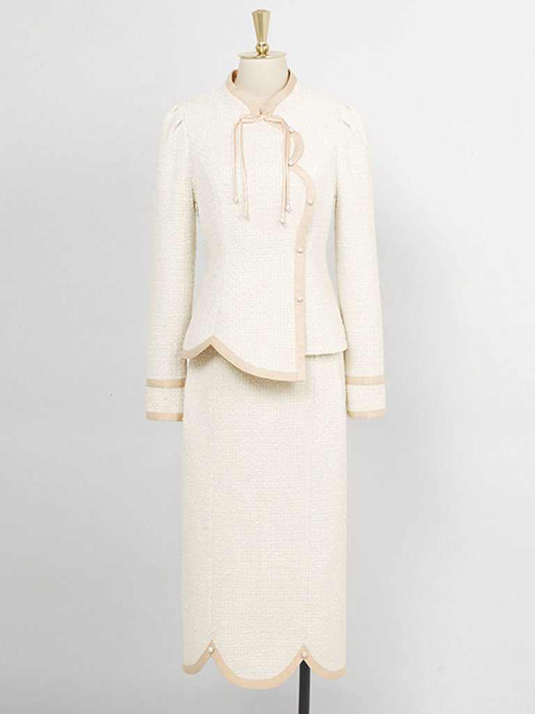 2PS Apricot Tweed Top Jacket And Skirt 1960S Vintage Suit