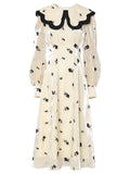 Yellow Floral Print Long Sleeve 1950S Mermaid Vintage Dress