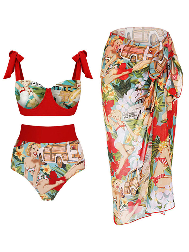 Red Retro Poster Print Bikini
