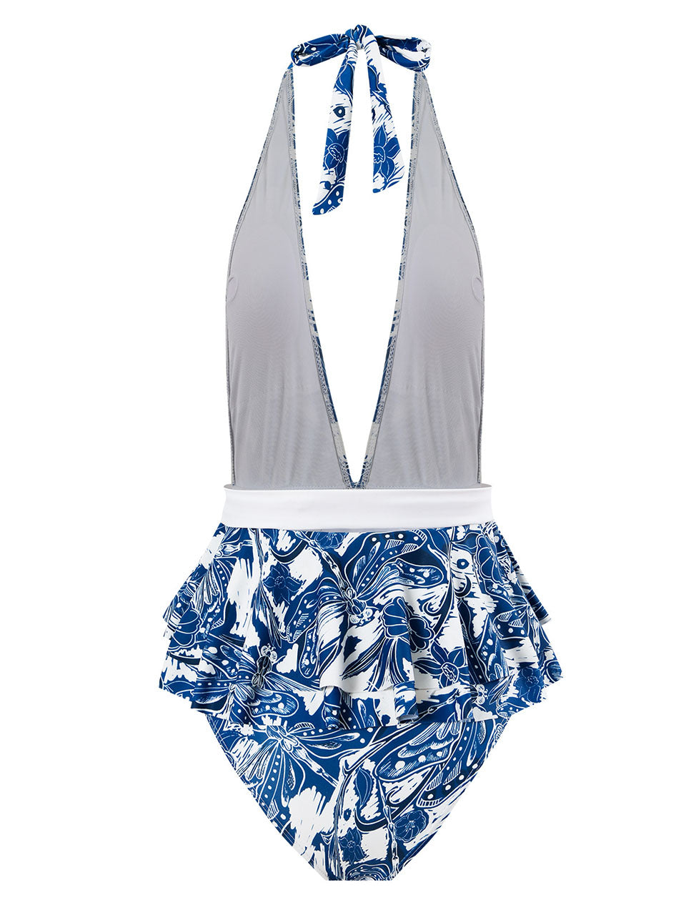 Blue Dragonfly Print V Neck One Piece