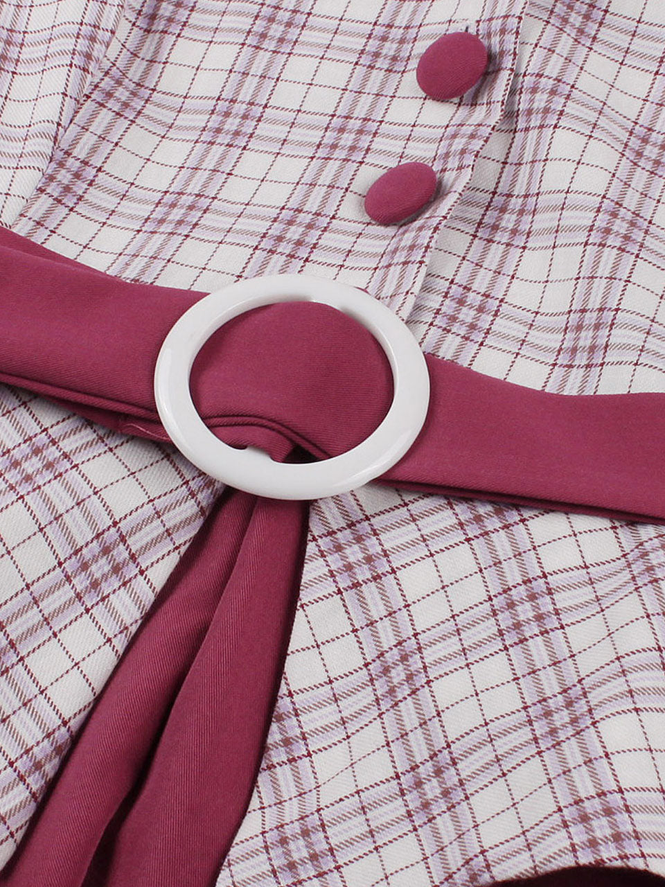 1950S Wine Red Plaid Short Sleeve Vintage Swing Dress