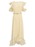 Yellow Organza Semi-Sheer  Ruffled Hem Vintage Dress